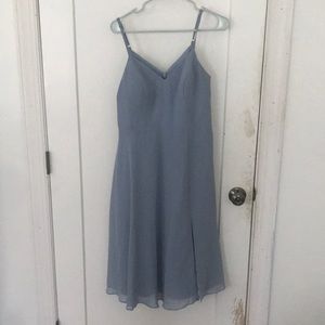 Azazie Clarissa M Dusty Blue A-Line Chiffon Tea-Length Bridesmaid Formal Dress